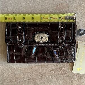 U.S. Polo Assn. Dark Brown Croc-Embossed Clutch